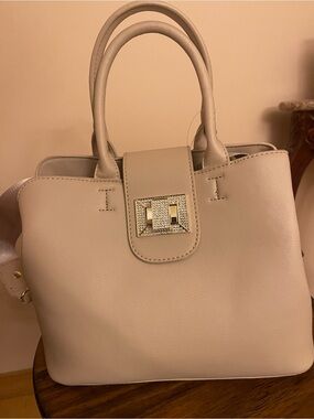NWT!  Madden Girl Structured Cream Satchel with Gold Crystal Turn-Lock Accent!